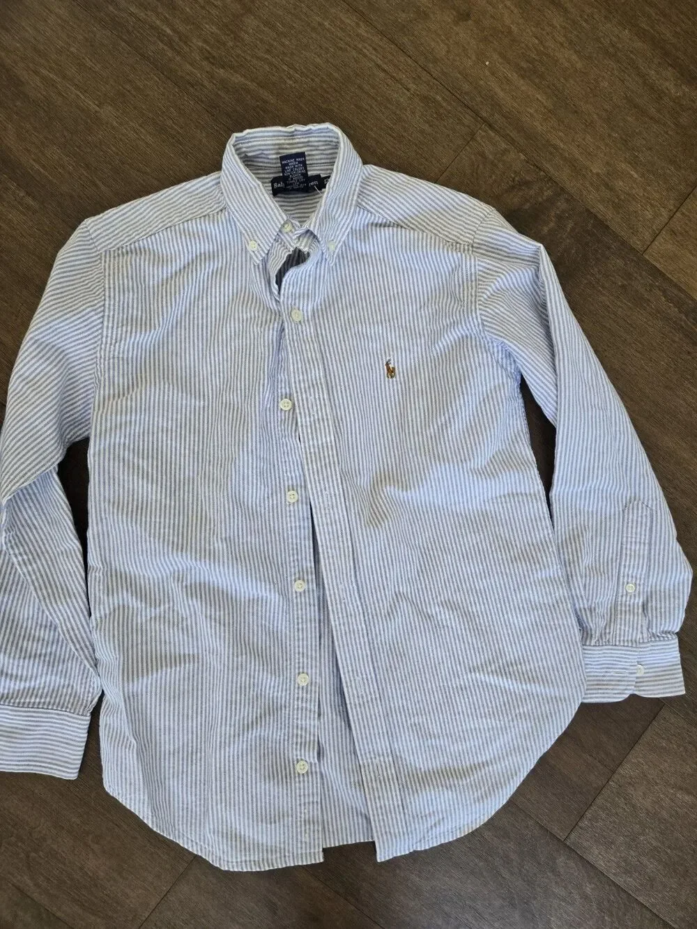 Ralph Lauren Polo Boys Blue Striped Collared Dress Shirt Size 12